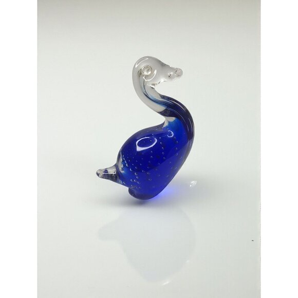 Beautifull Hand Blown Air Bubble Blue/Clear Glass Duck. - Picture 5 of 8
